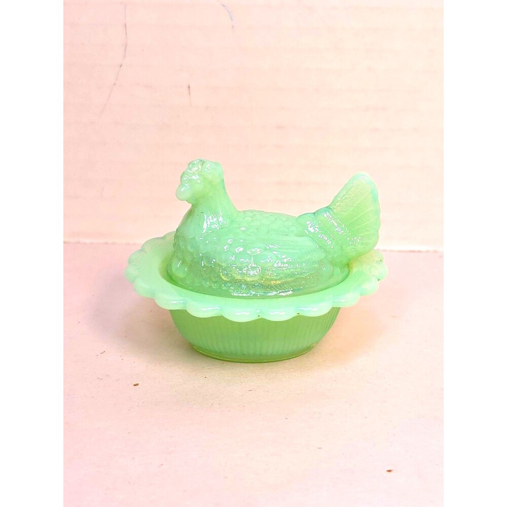 Vintage Mosser Jadeite Mini Hen on Nest Salt Cellar Glass
